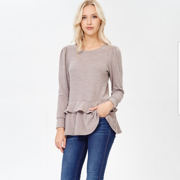 - Long Sleeve, Round Neck, Double Ruffle - Picture 1 of 7